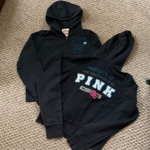 Pink Victoria's Secret Charcoal Hoodie with Pink Logo Tag